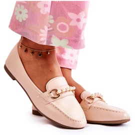 PG1 Mocassini Da Donna Con Perle Decorate Beige Sergia