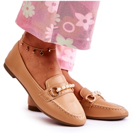 PG1 Mocassini da donna marroni con perle decorative di Sergia marrone