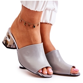 PA2 Pantofole Da Donna In Pelle Sul Tacco Grigio Perry