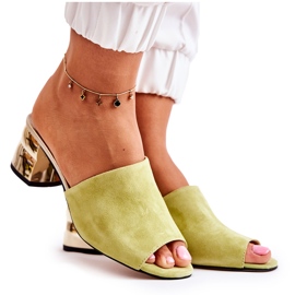 PA2 Pantofole Da Donna In Pelle Scamosciata Sul Tacco Verde Perry