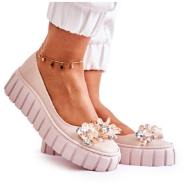 PA2 Ballerine In Pelle Sulla Piattaforma Con Ornamento Ladette Beige