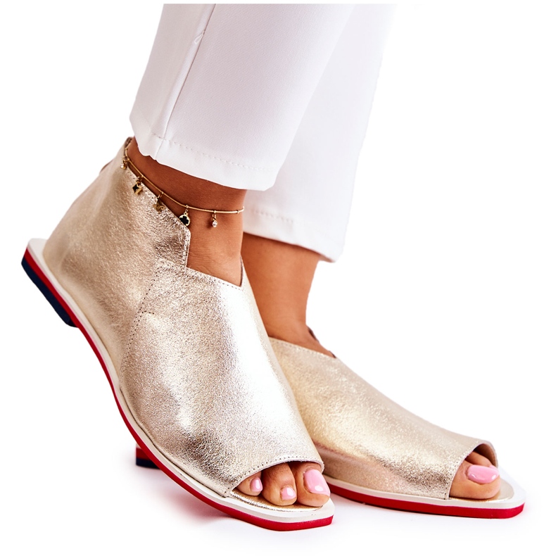 Nicole Sandali In Pelle Su Un Cursore Clorie Dorato d'oro