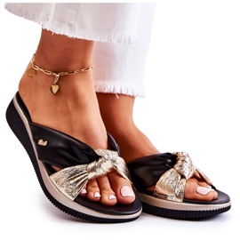 PE1 Comode pantofole da donna in pelle nere e dorate Neyla nero d'oro