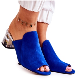 Pantofole in pelle scamosciata da donna sul tallone Navy Blue Marine
