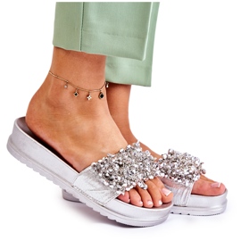 PG1 Pantofole Da Donna Sulla Piattaforma Con Ornamenti Almina Argento