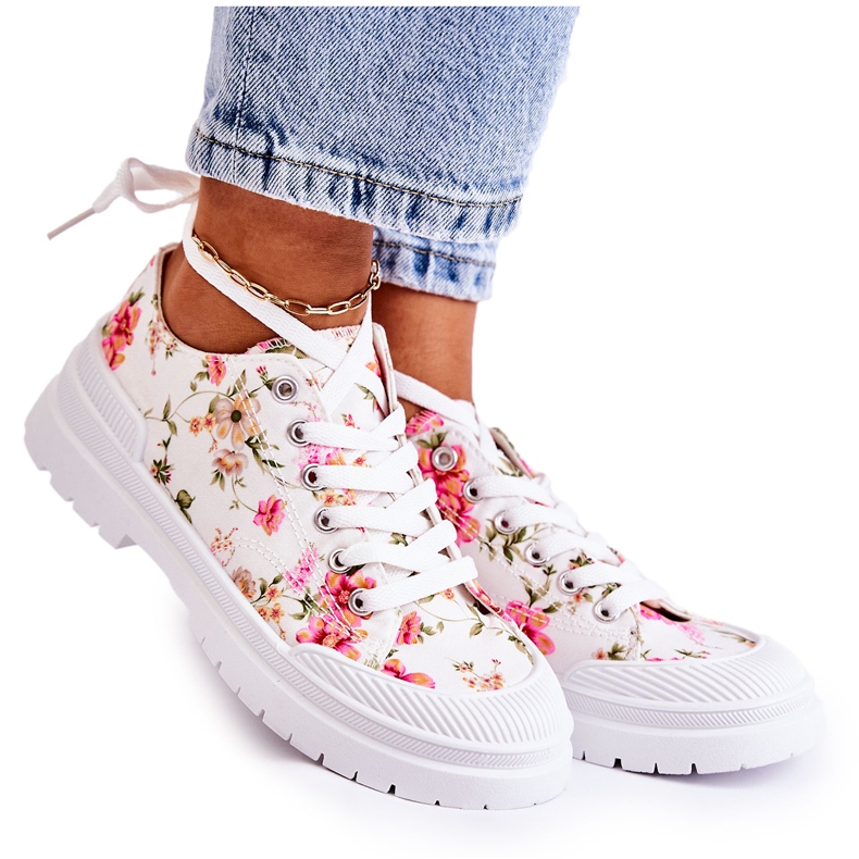 PS1 Sneakers basse allacciate con fiori bianchi di Amissa bianca