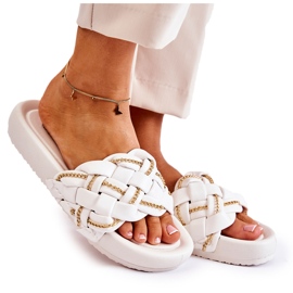 PS1 Ciabatte Da Donna In Pelle Con Catena Soline Bianche bianca