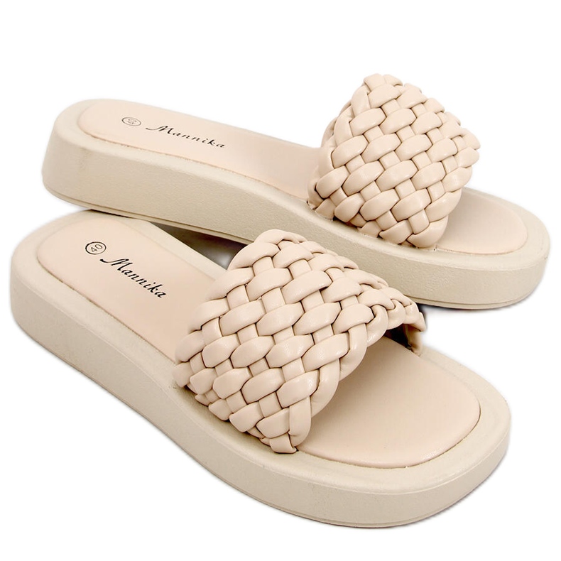 Ciabatte a suola alta con strisce intrecciate Elida Beige