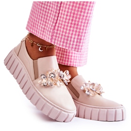 PA2 Sneakers Slip-On Da Donna In Pelle Con Decoro Mirana Beige