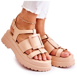 PS1 Sandali in pelle da donna sulla piattaforma Corene beige scuro