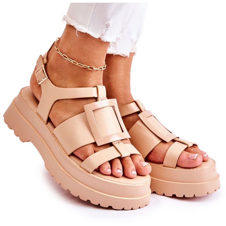 PS1 Sandali in pelle da donna sulla piattaforma Corene beige scuro