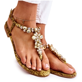 PG2 Sandali Infradito Da Donna Con Cubic Zirconia Giallo Ivanne marrone
