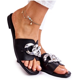 PG2 Ciabatte Da Donna In Pelle Con Catena Decorativa Maraia Nera nero