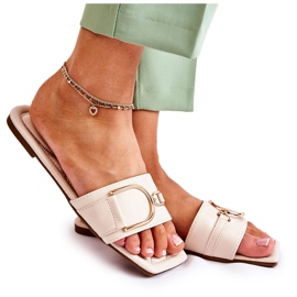 PG2 Ciabatte da donna classiche in pelle con decorazione Shilla beige d'oro