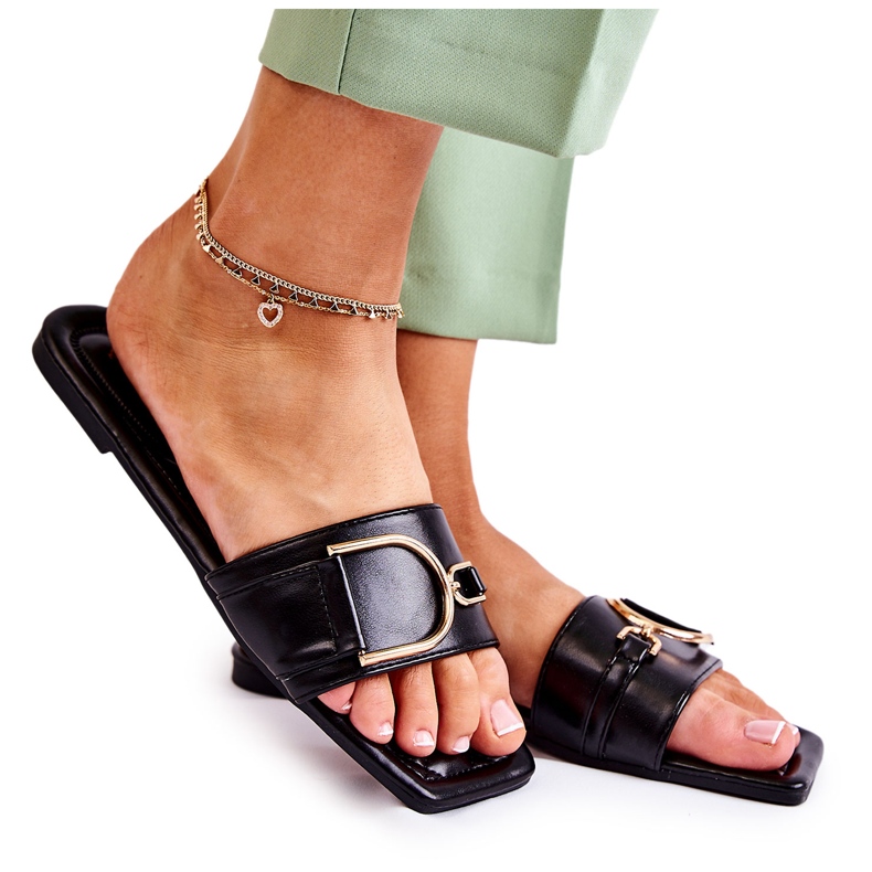 PG2 Ciabatte da donna classiche in pelle con decorazione Shilla nera nero