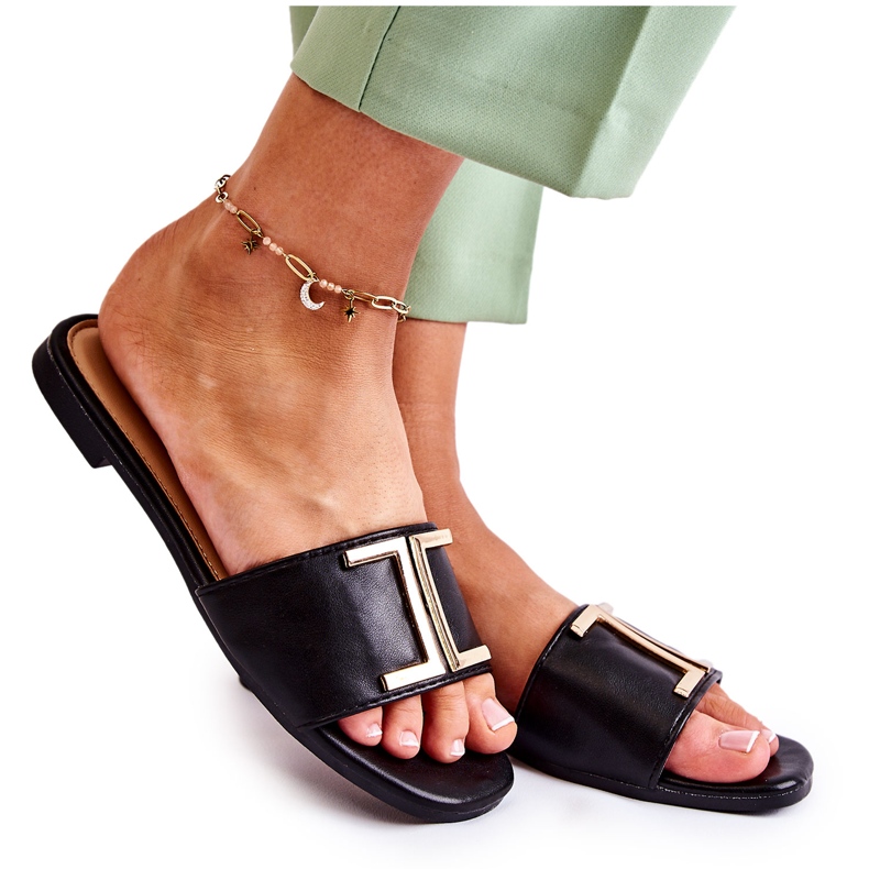PG1 Pantofole in pelle classiche da donna con ornamento Maren nero