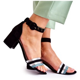 PG1 Sandali In Pelle Scamosciata Alla Moda Su Un Tacco Basso Nallia Nero blu d'argento
