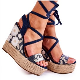 WS1 Sandali alla moda legati su una zeppa blu navy Recife