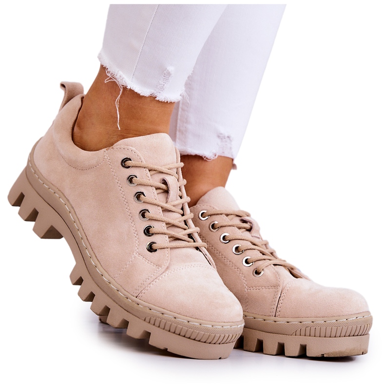 S.Barski Scarpe Stringate da Donna in Pelle Scamosciata, Beige