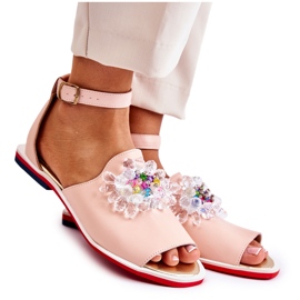 Sandali in pelle da donna con decorazione Nevada rosa brillante
