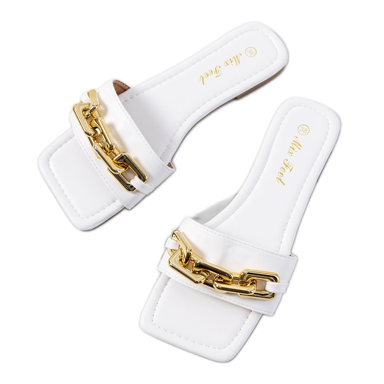 Ciabatte eleganti bianche con catena Cherell bianca