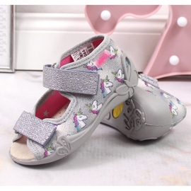 Ciabatte da bambina con velcro grigio Befado unicorno