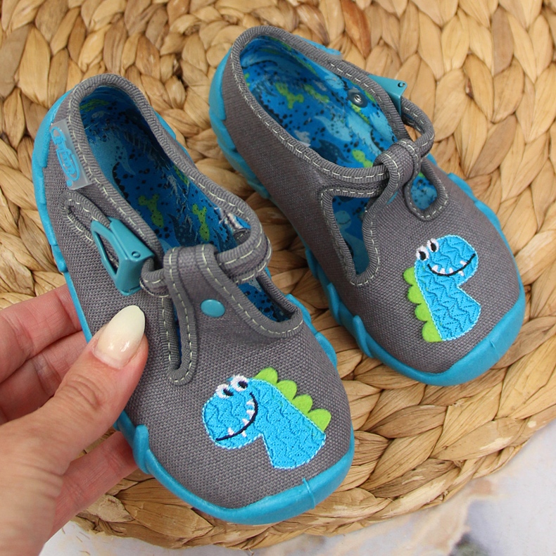 Ciabatte da bambino fibbia dinosauro Befado grigio