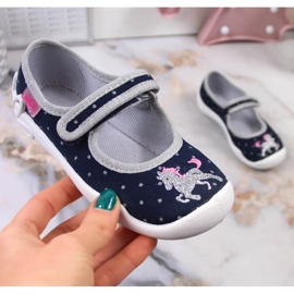 Ciabatte da bambina Befado nere in velcro con unicorno nero