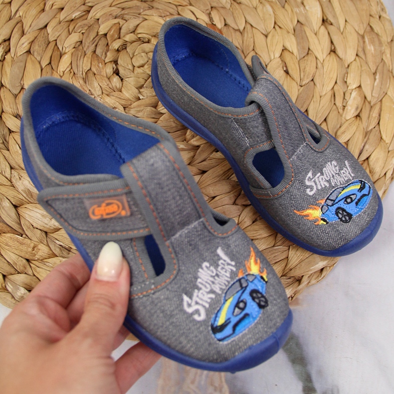 Ciabatte da bambino con velcro grigio auto Befado