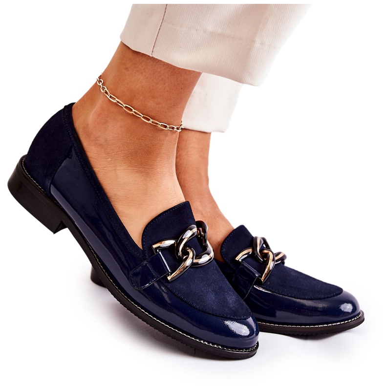 Mocassini Classici Con Catena Laura Messi 2531 Blu Navy