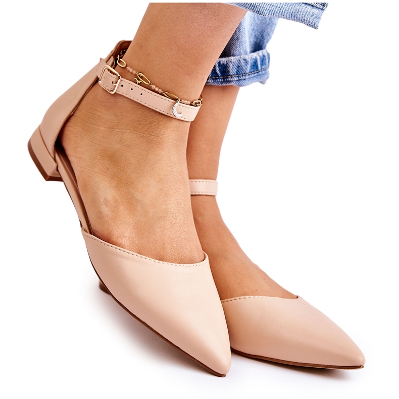 WD1 Sandali Ballerine In Pelle Da Donna In Spitz Beige Caprise