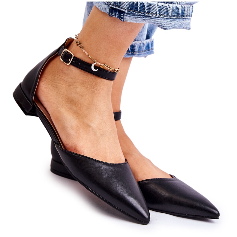WD1 Sandali Ballerine Da Donna In Pelle In Spitz Nero Caprise