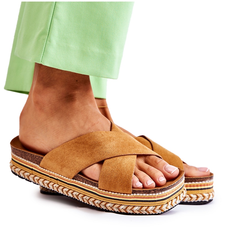 PG1 Pantofole in pelle scamosciata da donna sulla piattaforma Camel Jossie marrone
