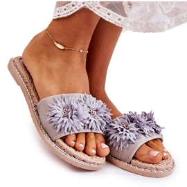 WJ1 Ciabatte Da Donna Con Fiori In Tessuto Grigie Susana grigio