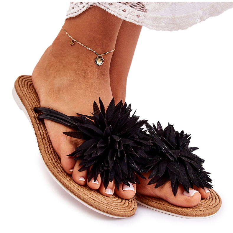 WJ1 Infradito Da Donna Con Ornamento In Tessuto Nero Eviana