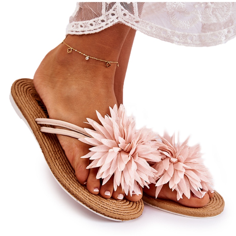 WJ1 Infradito da donna con decoro in tessuto Eviana rosa chiaro