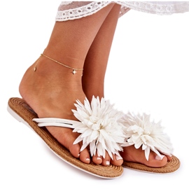 Infradito da donna con ornamento in tessuto in Eviana bianco bianca