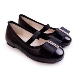 S.Barski Ballerine per bambini in pelle con fiocco decorativo nero Claril