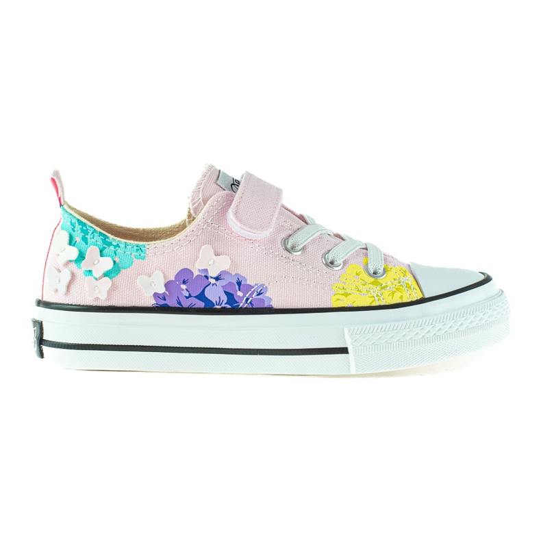 Sneakers basse da bambino Shelovet rosa con fiori multicolore