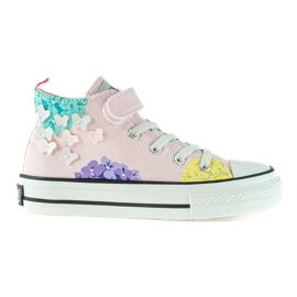 Sneakers alta da bambino Shelovet rosa con fiori multicolore