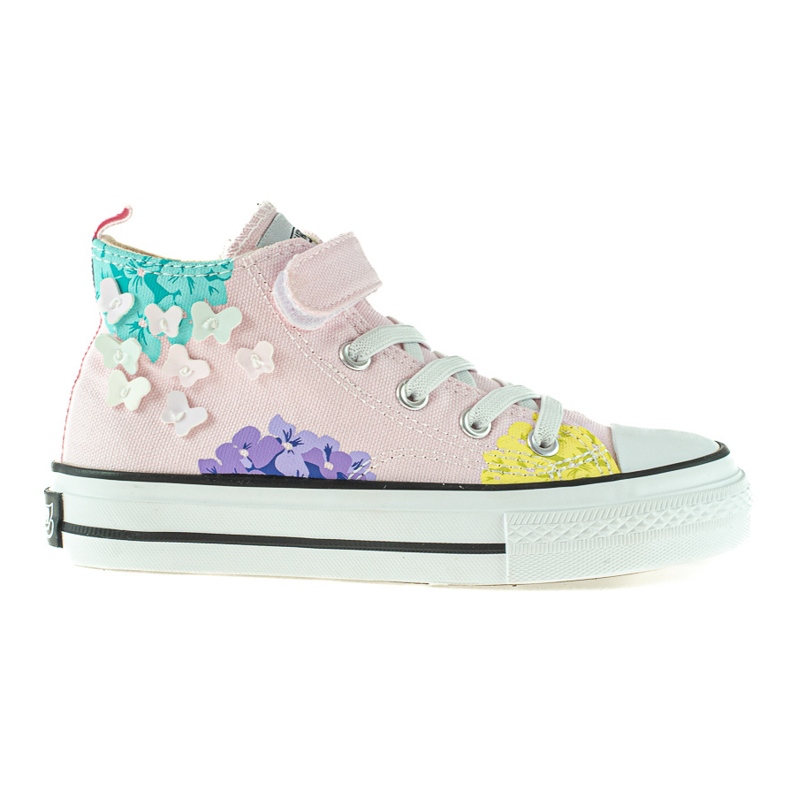 Sneakers alta da bambino Shelovet rosa con fiori multicolore