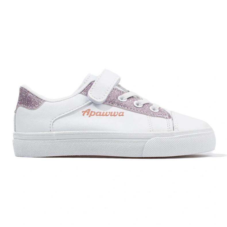 Sneakers bianche da bambino con glitter rosa bianca