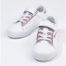 Sneakers bianche da bambino con glitter rosa bianco