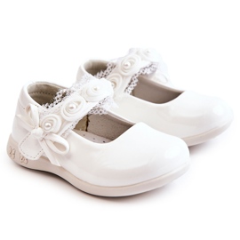 Ballerine bianche per bambini con velcro e pizzo bianco