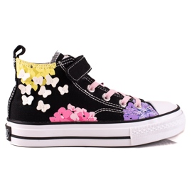 Sneakers alte per bambini Shelovet nere con fiori nero multicolore