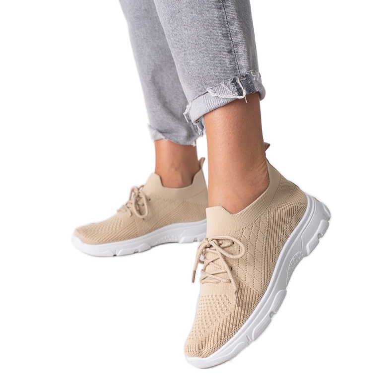 Shelovet scarpe sportive da donna con lacci colore beige