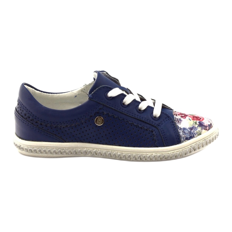 Scarpe in pelle blu navy con fiori 85524 Bartek