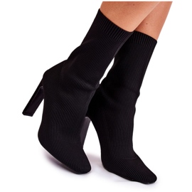 WS1 Stivali Alti Da Donna Con Un Calzino Tacco Nero Nessi