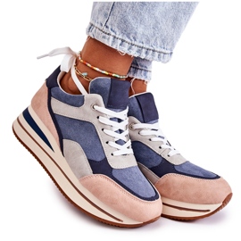 PS1 Scarpe Sportive da Donna in Pelle Scamosciata Blu-Grigio Elisse rosa