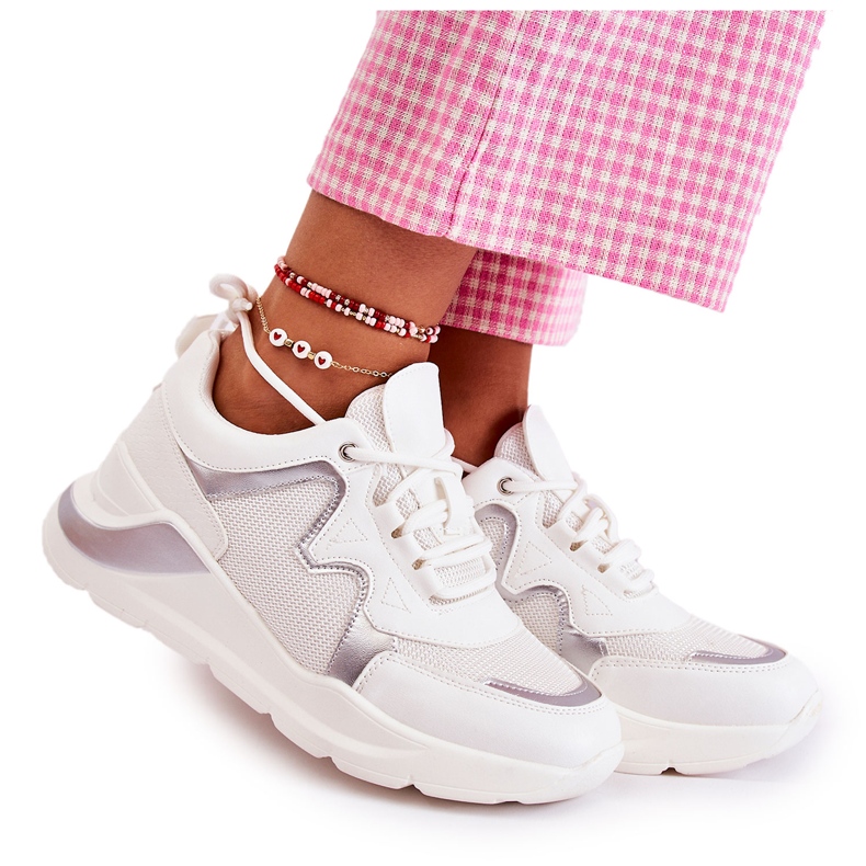 PG1 Sneakers alla moda da donna bianche Allie bianca d'argento